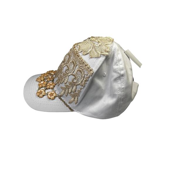 OOAK Upcycled White & Gold Boho Baseball Cap Handmade